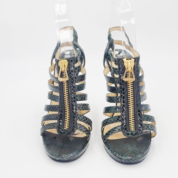JIMMY CHOO Heels Green ELAPHE Gladiator Snakeskin Caged Sandals Size 36.5 - Picture 3 of 7